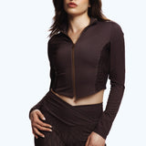 Zip Long Sleeve Top Choco Brown