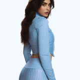 Zip Long Sleeve Top Baby Blue