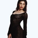 Flock Mesh Bodysuit Black