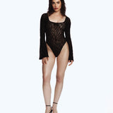 Flock Mesh Bodysuit Black