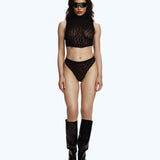 Flock Mesh High Waist Thongs Black
