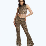 Flock Mesh Flare Pants Nude Tattoo