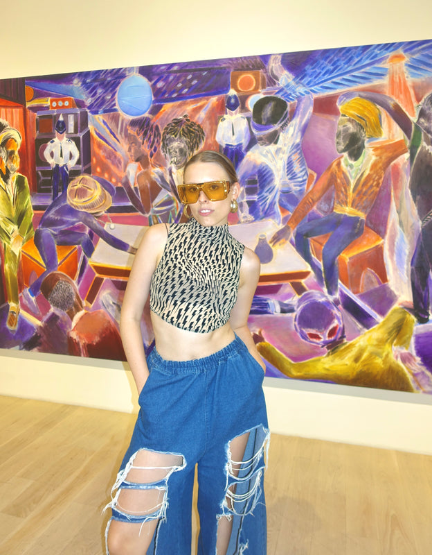 Customer wearing Flock Mesh Crop Top Nude Tattoo