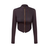 Zip Long Sleeve Top Choco Brown