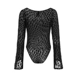 Flock Mesh Bodysuit Black