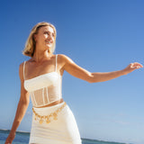 Satin Mesh Corset Top White