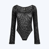Flock Mesh Bodysuit Black