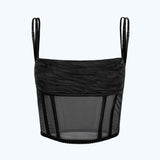 Satin Mesh Corset Top Black