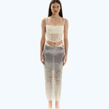 Satin Mesh Corset Top White