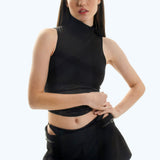Satin High Neck Top Black