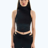Satin High Neck Top Black