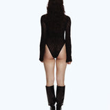 Flock Mesh Bodysuit Black