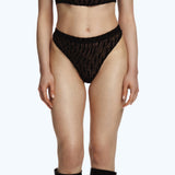 FLOCK MESH HIGH WAIST THONGS BLACK