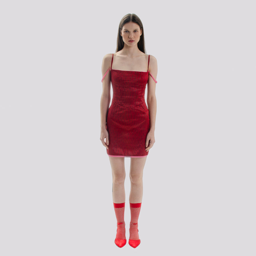 LUSCIOUS EXCESS RED SLIP DRESS