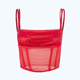 Satin Mesh Corset Top Cherry Red